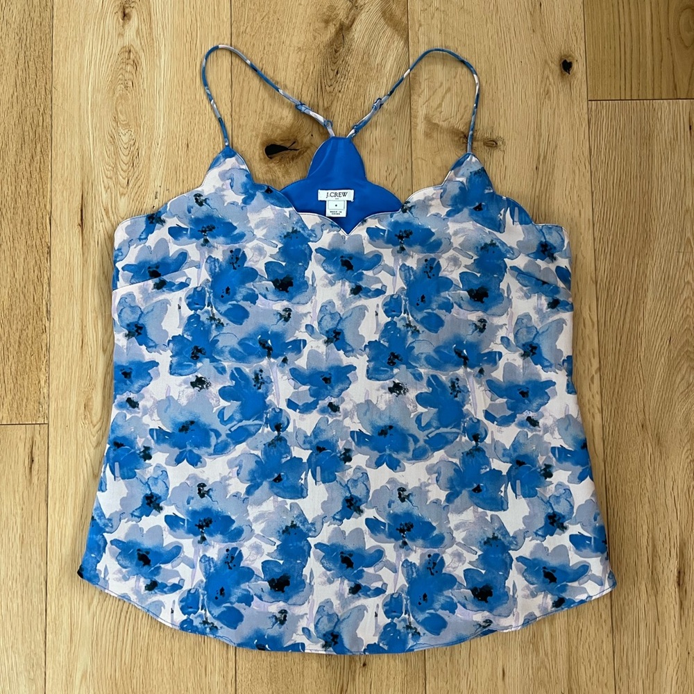 J. Crew Blue Floral Scallop V-Neck Cami